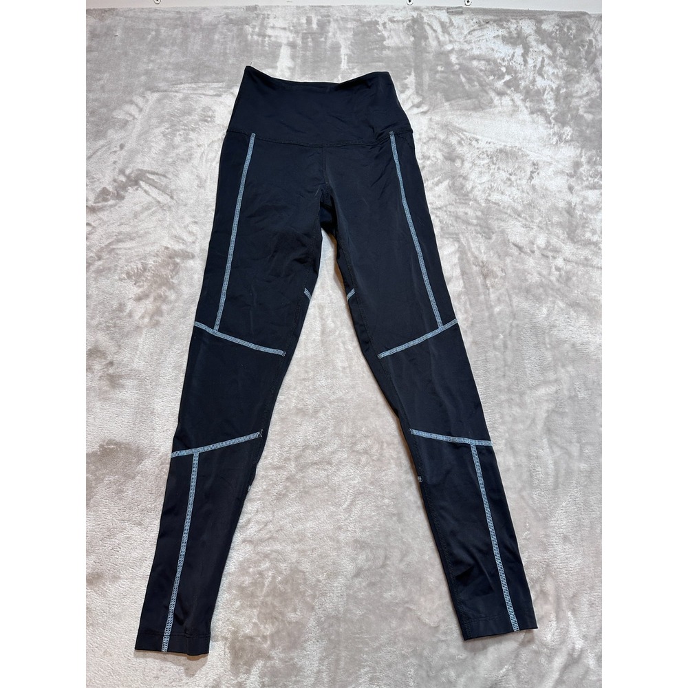 Beyond Yoga Leggings Womens Size Small Black Contrast Stitch Geometric High Rise